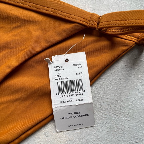 RVCA Mid Rise Medium Coverage Rust Bikini Bottom - Picture 3 of 6